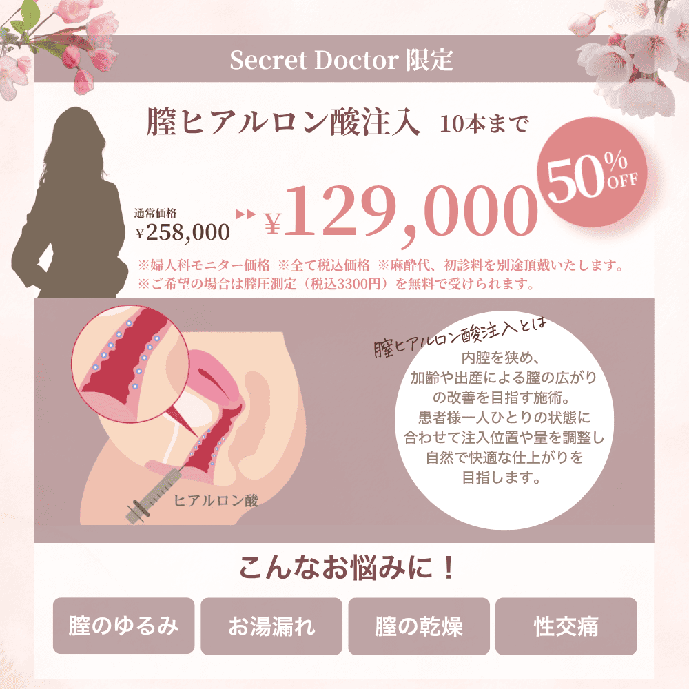 【4月限定】Secret Doctorによる膣ヒアルロン酸注入10本まで